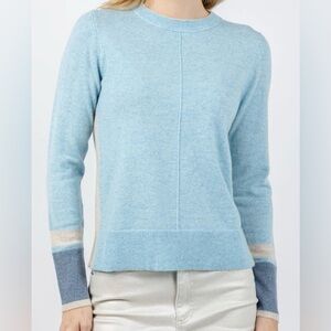 NWOT! Kinross Cashmere Color Play Crew Sweater in Island/Dune/Cove
